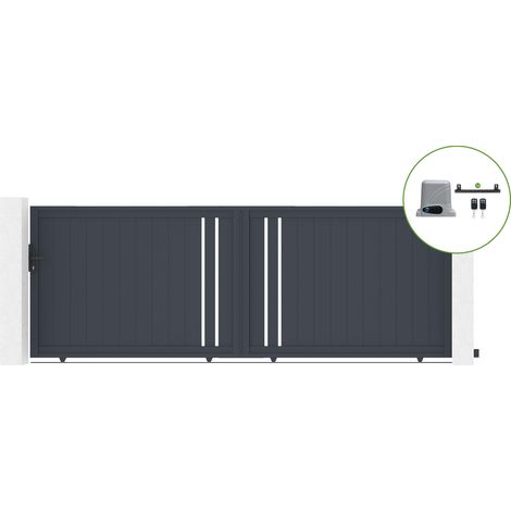 Casanoov – Portail coulissant aluminium 4m GIONA H.180cm – Motorisation crémaillère 300kg – Couleur gris – Pour espaces extérieurs (1/5)