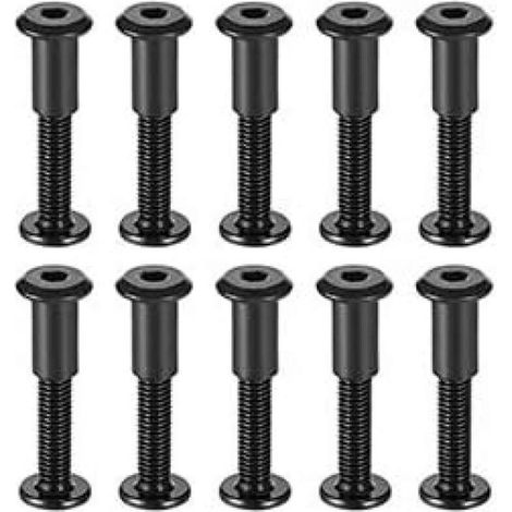 Lot de 10 boulons de fixation M6 x 30 mm avec écrou assorti, écrous à douille à tête hexagonale ronde en acier au carbone noir (1/5)