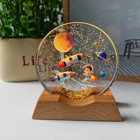 Veilleuse LED Boule de Cristal Galaxie 3D, Lampe Espace, USB, Décoration de Bureau, Éclairage d'ambiance pour Chambre, Cadeau8cm + Base Lumineuse Colorée14 (1/4)