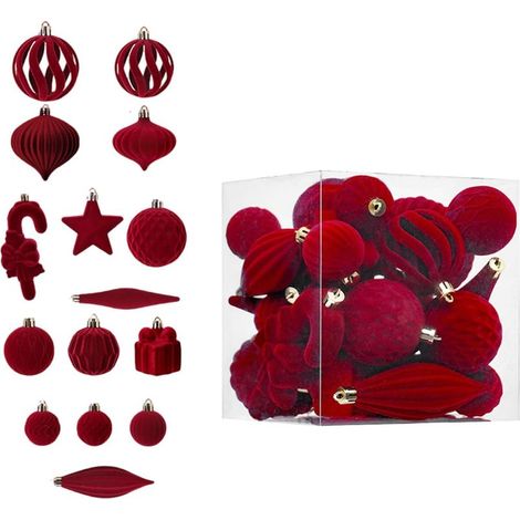 Un ensemble de 28 décorations d'arbre de Noël colorées avec des formes de canne à sucre et des décorations festives en rouge. (1/5)