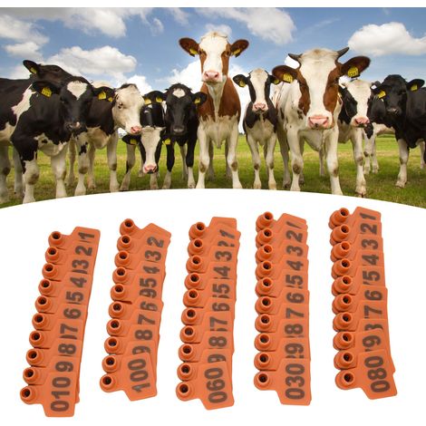 Packung mit 100 TPU-Ohrmarken für Schweine und Rinder, nummeriert von 001 bis 100 – Zubehör für die Tierhaltung – Orange (1/5)