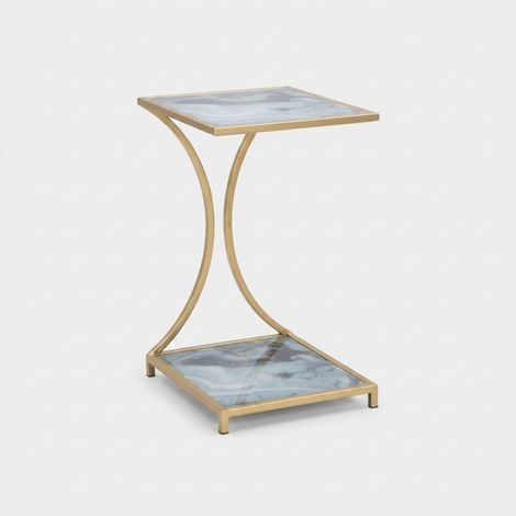 Table d'appoint en métal doré avec plateaux en verre coloré cm 40x35x60 (1/5)