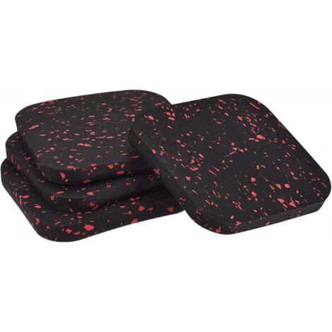 Lot de 4 tapis antidérapants en caoutchouc (100 x 100 x 10 mm) pour meubles, lits, lave-linge et sèche-linge - Noir/rouge (1/4)