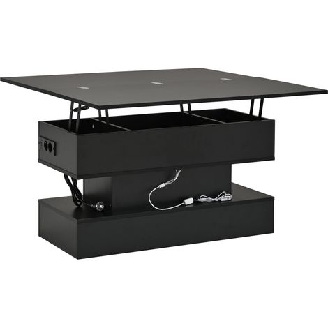 Mesa de centro elevable negra con almacenamiento, LED y enchufe lateral, 100 x 50 x 51,5 cm (1/5)