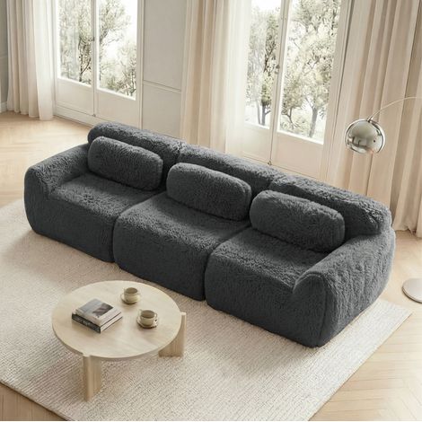 Sofá modular 3 plazas de felpa gris sin montaje OKMYHOME (1/5)