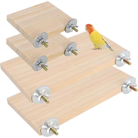 Lot de 4 plateformes rectangulaires en bois pour perroquets, chinchillas, hamsters et petits animaux (1/2)