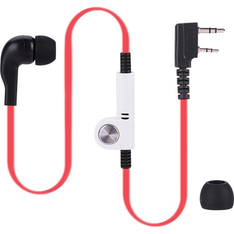 Micro-casque plat PTT 2 broches pour talkie-walkie avec micro intégré - Rouge (1/5)