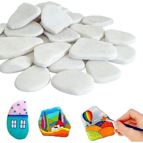 Lot de 20 galets plats à peindre de 5 à 8 cm - Galets décoratifs - Pour la plage, le jardin, la peinture colorée (1/5)