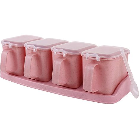 Barattolo monoblocco con 4 scomparti per spezie, sale, zucchero e pepe (rosa) - 30 x 11 x 8 cm (1/3)