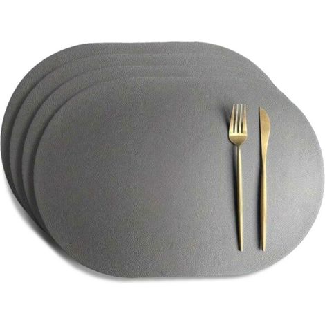 Lot de 4 sets de table ovales en similicuir gris foncé, 43 x 30 cm. (1/4)