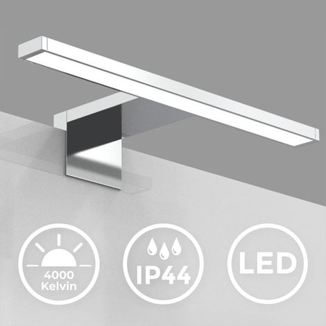 B.K.Licht lampe miroir LED, lampe armoire, applique salle de bain, lumière blanche neutre 4000 Kelvin, 5W, 550lm, IP44, largeur 300mm, chrome