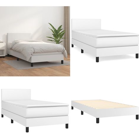 Giroletto a Molle con Materasso Bianco 90x200 cm in Similpelle - Materasso a molle - Letto con testiera regolabile