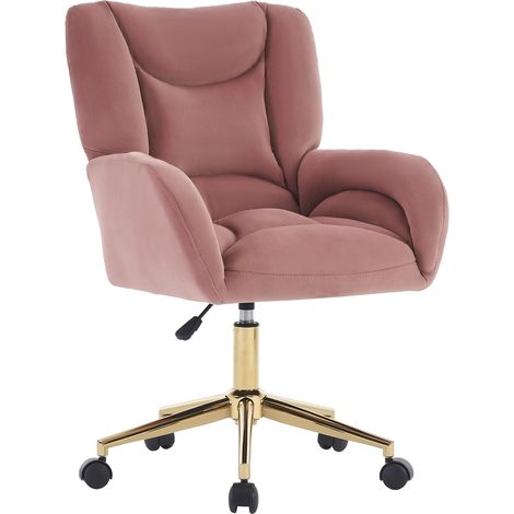 Sedia da ufficio girevole in velluto rosa regolabile in altezza con base dorata MODENUIT (1/5)