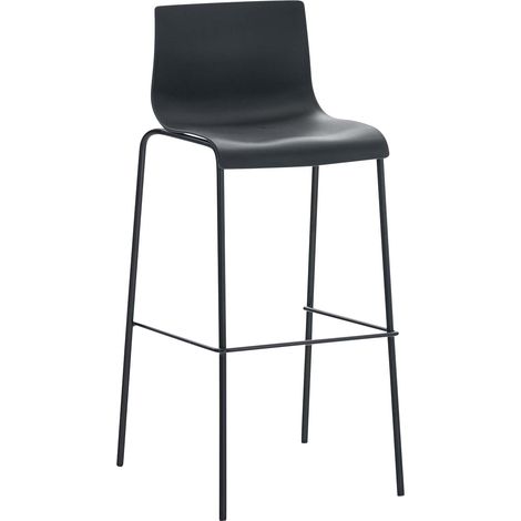 Sgabello da bar con schienale curvo poggiapiedi in plastica nera e 4 gambe in metallo nero 100004929