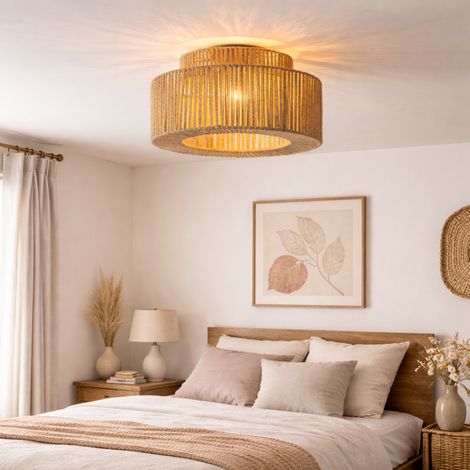 Lampe de plafond en corde de jute naturelle, design, style bohème Ø40cm