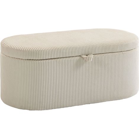 Aufbewahrungshocker mit gepolsterter Sitzfläche, Fußbank aus Kordelstoff, Maße 105 x 51 x 49 cm, beige