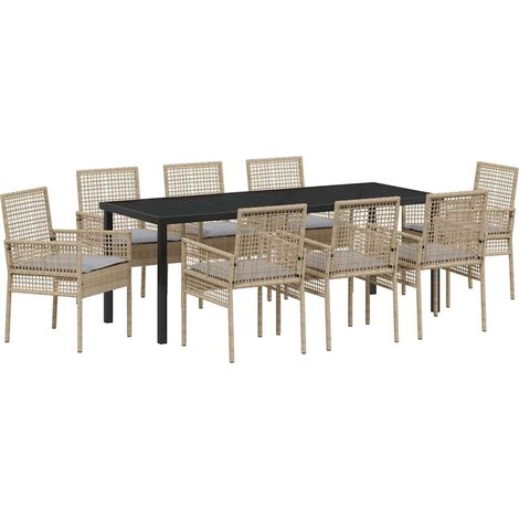 Maison Exclusive - Set da Pranzo per Giardino con cuscino 9 pcs Beige polyrattan