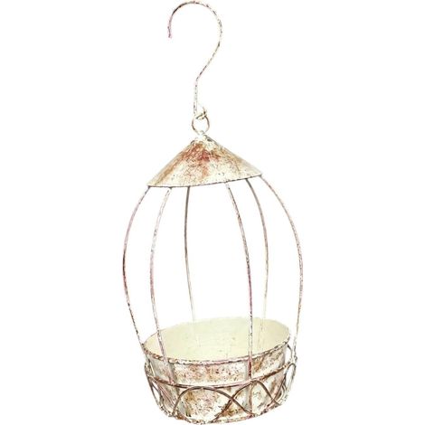 Vaso sospeso a forma di gabbia per uccelli, supporto per piante, accessorio semplice, versatile e compatto, vaso decorativo per fiori da ufficio, bianco anticato (1/5)