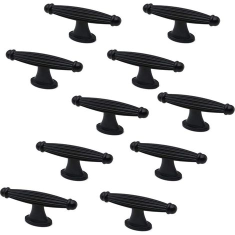 LITZEE Set mit 10 T-Griffen für Schrank, Kommode, Schublade, Küche, Schlafzimmer, Badezimmer 28mm Mattschwarz (1/5)