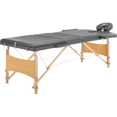 vidaXL Table de massage avec 3 zones Cadre en bois Anthracite 186x68cm (1/5)