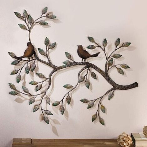 Weitere Wanddekoration: 58 x 48 cm große hängende Metall-Wandskulptur, Vogel-Wanddekoration, Retro-Wanddekoration aus Schmiedeeisen, ein Liebespaar auf Ästen (1/4)