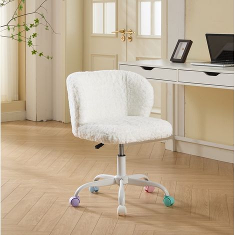 Silla de escritorio 53x58x78-88 cm crema en piel sintética efecto pelo con altura regulable y ruedas silenciosas (1/5)