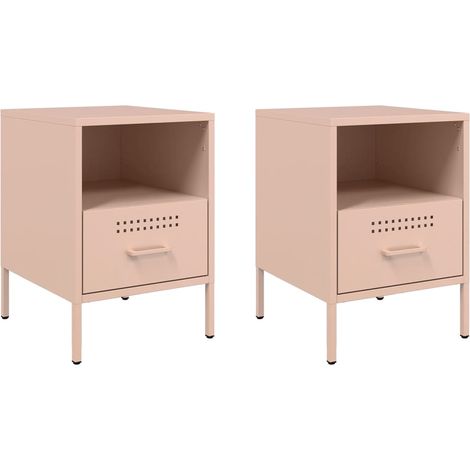 Set 2 comodini con cassetto e vano a giorno 36 x 39 x 50,5 cm acciaio rosa DEC035630