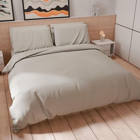 Parure de lit 220 x 200 cm (2 taies d'oreiller 80 x 80 cm incluses), Housse de Couette Douce Microfibre Couleur Unie Gris Clair (1/5)