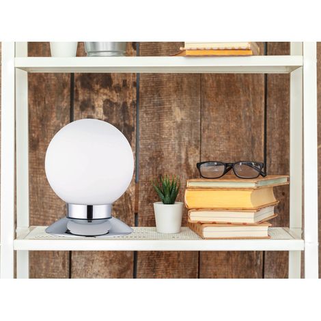 LED Tischleuchte PRINCESS Chrom Glasschirm Weiß dimmbar Touch Sensor, Höhe 13cm (1/5)