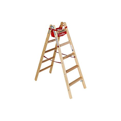 Escalera de peldaño de madera con peldaño ancho Comfort y gancho de cubo 2 x 5 peldaños