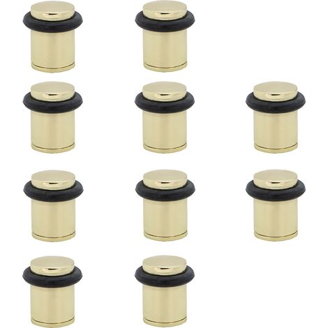Pack 10 topes puerta cilíndricos acero inoxidable dorado con amortiguador 20mm