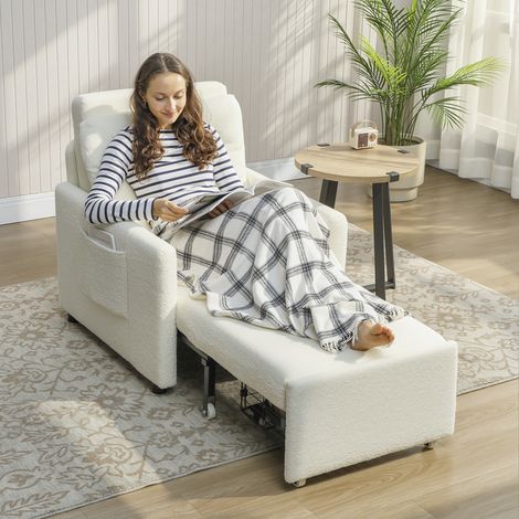 Fauteuil convertible 1 place. fauteuil-lit avec rangement caché. assise large et rembourrée. 72 x 85.5 x 91 cm. crème