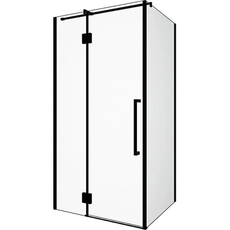 Parete per doccia fissa con porta girevole stile industriale 80 x 100 x 190 cm Nero opaco - PRINCETON (1/5)