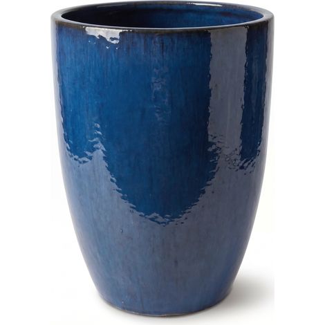 Pot grande taille d'extérieur MAZARIN 45x60cm bleu azur, fait main en terre cuite émaillée, résistant au gel (1/2)
