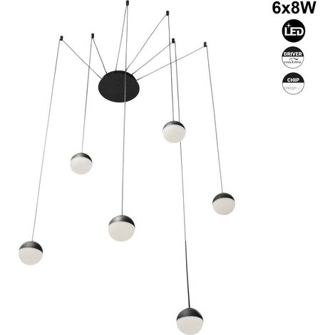 Barcelona Led – Suspension LED Orbit 6x8W – Aluminium noir mat et polycarbonate – 4080 lumens – Température de couleur 2700K – IP20 pour intérieur (1/5)