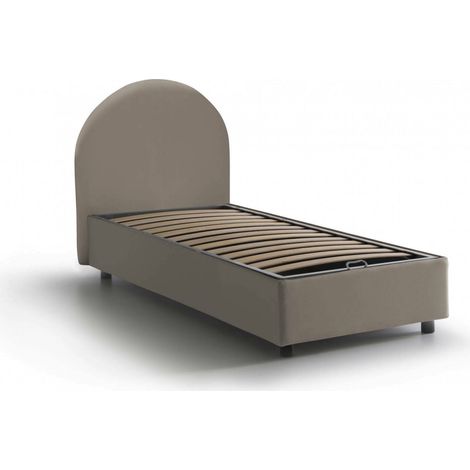 Talamo Italia Einzelbett Ginevra, Containerbett mit Kunstlederbezug, 100% Made in Italy, Frontöffnung, passend für Matratze 80x190 cm, Turteltaube