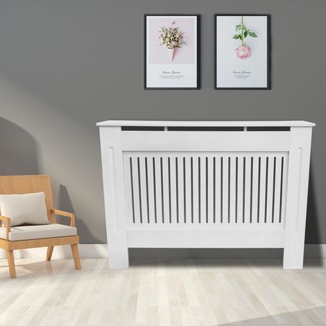 Modern Radiator Cover MDF Cabinet with Modern Vertical Style Slats White Painted Medium - 1120 x 815 x 190(mm)