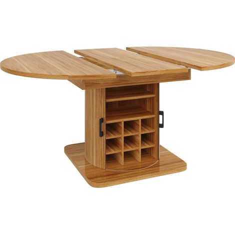 Mesa de comedor extensible con almacenamiento, MDF y metal, marrón oscuro, 118-158 x 118 x 76 cm (1/5)