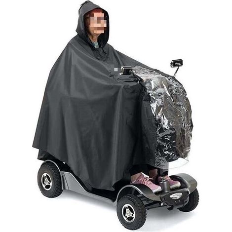 Poncho per veicoli elettrici, poncho antipioggia, leggero, impermeabile, con finestra di visualizzazione, universale, 161 x 141 cm, nero, PVC e poliestere. (1/5)