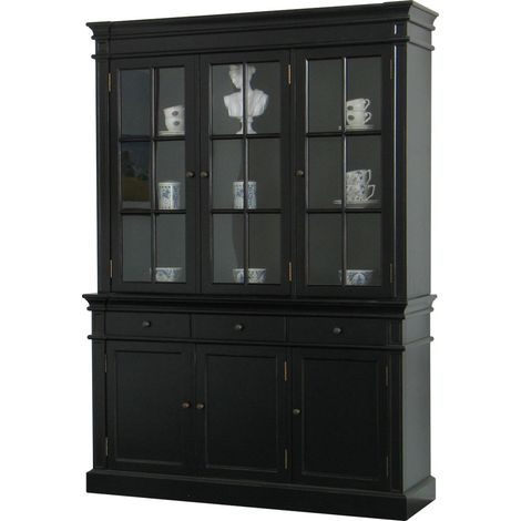 Amaretta 3-Türige Vitrine schwarz. Antik patiniert. Breite 142 cm, Höhe 200 cm.