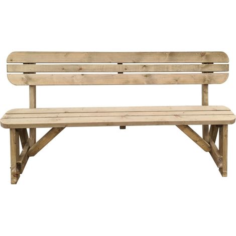 Victoria Rounded Garden Fence Bench with Back-rest (2ft, Rustic brown finish) (1/4)