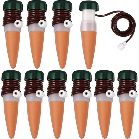 10 Stück automatische Pflanzenbewässerungskegel, langsam freisetzende Keramik-Tropfbewässerungskegel für den Innen- und Außenbereich, ideal für Töpfe und Blumen (dunkelgrüner Sockel) (1/5)