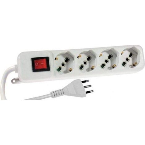 MKC Multipresa elettrica 4 prese con interruttore – Spina 16A, prese 10/16A bipasso Schuko, cavo 1,5m