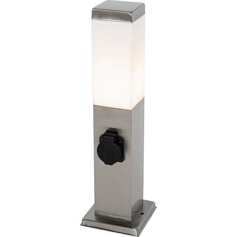 QAZQA + Lampada da esterno con spina malios - Moderno - Plastico,Acciaio inossidabile - Acciaio/Bianco/Nero - Allungato Max. 1 x Watt