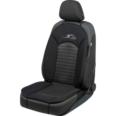 Housse de siège S-Race noir – Rembourrage mousse 16mm – Fixation appuie-tête et crochets – Confort optimal pour trajets en voiture