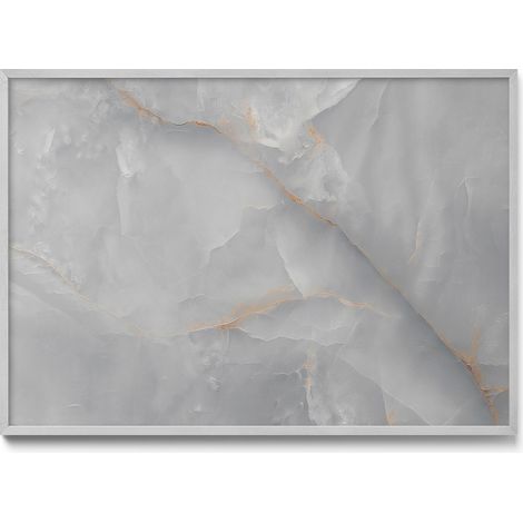 Tableau Magnétique décoratif en Métal – idéal pour Aimants - Marbre décoratif élégant - Minimaliste - Cadre Argenté - 100x70 cm - Panneau Magnétique