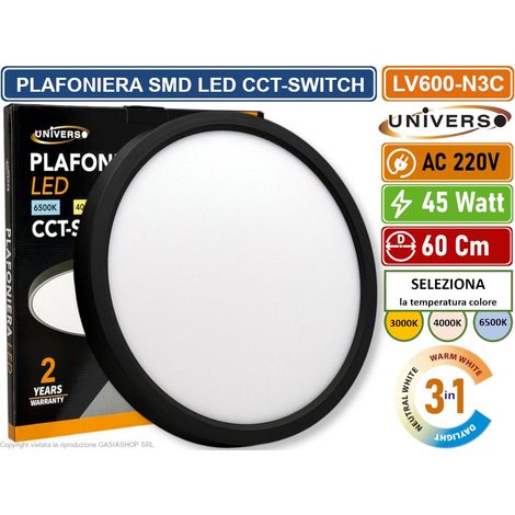 UNIVERSO LV-600-N3C PLAFONIERA ULTRA SLIM SMD LED 45W ROTONDA 60CM IP40 COLORE NERO CCT 3 IN 1 CAMBIA COLORE LUCE (1/5)