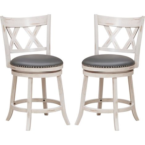 Set of 2 Bar Stools Counter Height Chair Pub 360 °Swiveling Upholstered Seat 24" (1/5)