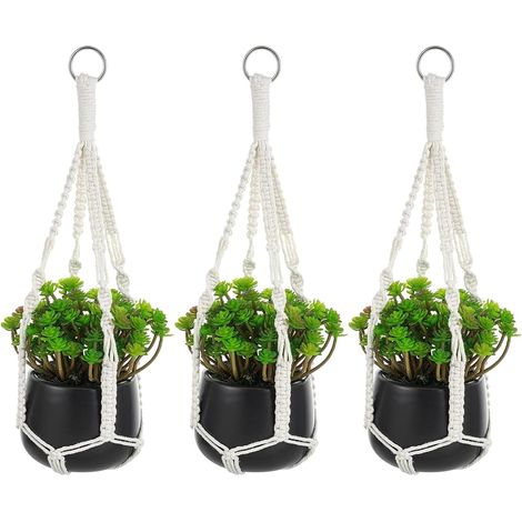 Suspension Plante Macramé Pot 3 Pièces Suspendu Plante Interieur 50CM Macrame Pot Suspendu Panier Style Bohème Pots de Fleurs à Suspendre Tissé à la Main pour Salon Balcon Plafond Mur Fenêtre (1/5)