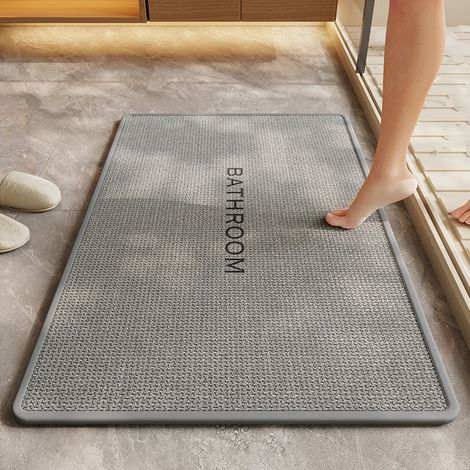 BBPETOPE Tapis de bain rectangulaire à coins arrondis gris tissé aspect lin, tapis absorbant antidérapant pour salle de bain, séchage rapide (1/2)